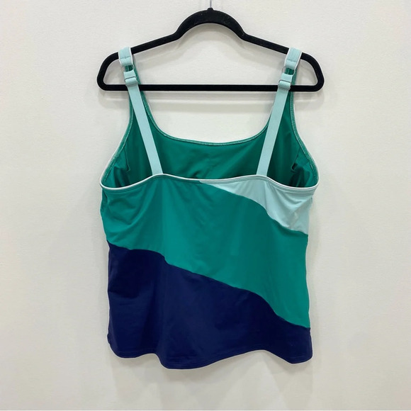 Land’s End Plus size square neck underwire tankini top emerald navy stripes 16 - Picture 4 of 5